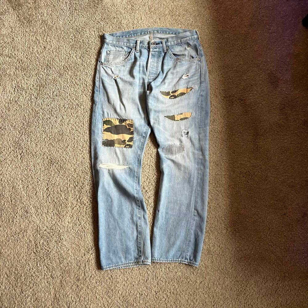 Authentic Bape 2000’s Patchwork Camo Denim Jeans … - image 1